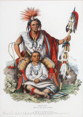 McKenney and Hall/ Publishers, "Keokuk Chief of the Sacs and Foxes", c. 1838, hand-colored