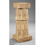 American Egyptianesque Faux Stone Pedestal, c. 1920, painted with various Egyptian hieroglyphic