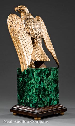 Continental Gilt Bronze Figure of a Spreadwing Eagle, 20th c., on tall malachite base, h. 22 in., w. - Image 5 of 5