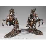 Pair of Bronze Marly Horses, after the originals by Guillaume Coustou, one with signature