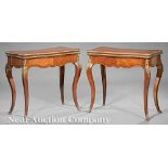 Pair of Louis XV-Style Bronze-Mounted Kingwood Parquetry Games Tables, 19th c., stenciled "HOEFFER