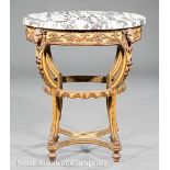 Antique Italian Neoclassical-Style Parcel Gilt and Painted Gueridon, 19th c., variegated marble top,