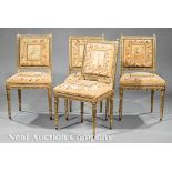 Suite of Four Louis XVI-Style Carved Giltwood Side Chairs, 19th c., foliate motif crest rail,