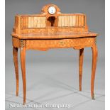 Fine Louis XV-Style Parquetry Bonheur du Jour, 19th c., superstructure fitted with a clock,