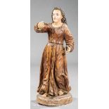 Antique Continental Carved and Polychromed Figure, 19th c., glass eyes, with robe and sandals, h. 37