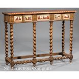 Flemish Mixed Woods, Bronze-Mounted Tortoiseshell and Bone-Inlaid Console, 19th c., banded top,