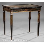 Antique English Polychromed and Parcel Gilt Tray Top Table, top painted with a cottage scene,