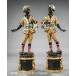 Pair of Italian Carved and Polychromed Blackamoors, 20th c., figures on rocaille, cartouche form,