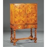 Antique William and Mary-Style Compass Star Inlaid Walnut Cabinet on Stand, probably Dutch or