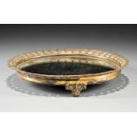 Restauration Gilt Bronze Mirrored Plateau, circular, reticulated gallery, h. 2 in., dia. 11 1/4