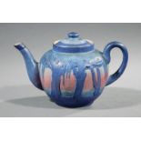Newcomb College Art Pottery Teapot, 1928, decorated by Sadie Irvine with relief-carved "Moon and