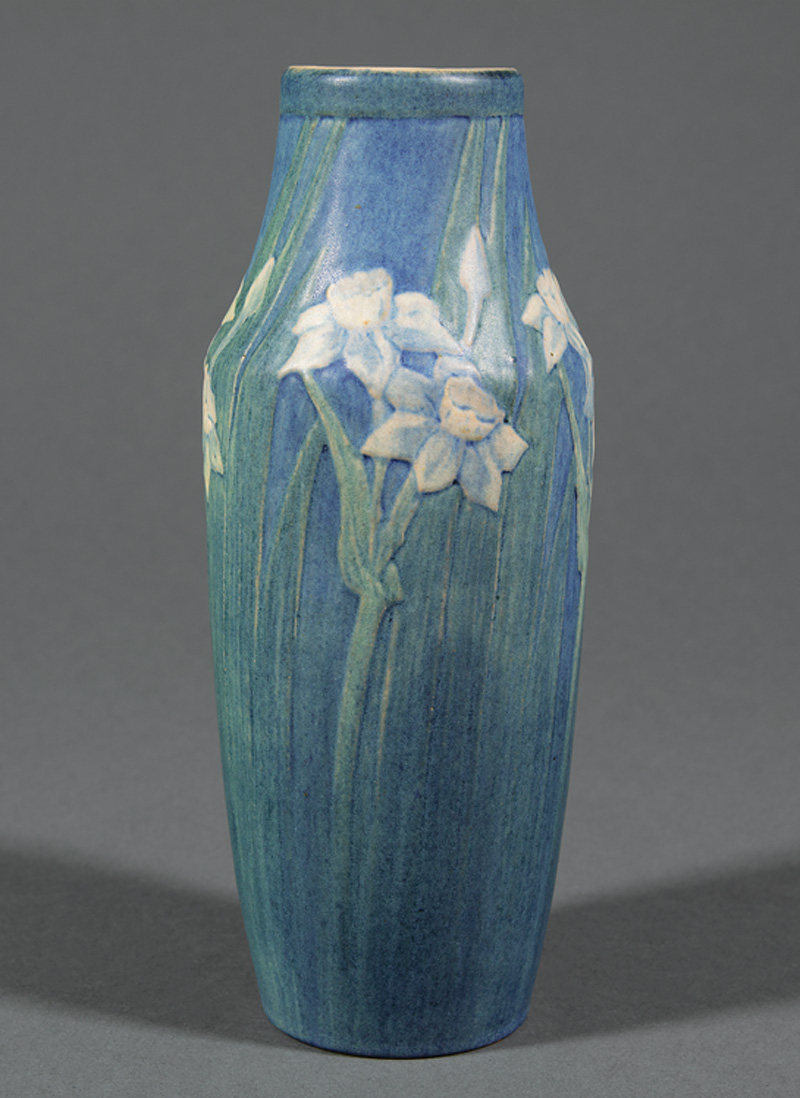 Newcomb College Art Pottery Vase, 1915, decorated by Ethel Canney Crumb with relief-carved white