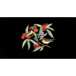 Four Italian Pietra Dura Plaques, black ground, depicting birds in flowering branches, sight 9 1/2