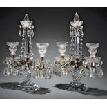 Pair of Antique Bronze-Mounted Cut Crystal Two-Light Girandoles, late 19th c., hung with faceted