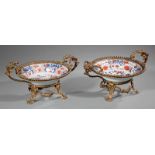 Pair of Bronze-Mounted Chinese Export Imari Porcelain Bowls, 19th c., decorated with rocks and