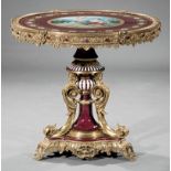Vienna-Style Bronze and Porcelain Center Table, top centered by a porcelain roundel of putti and