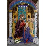 Antique Limoges Enamel Plaque, mid-to-late 19th c., probably on copper, oratory scene depicting