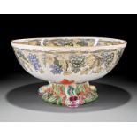 Antique Italian Pottery Punchbowl, frolicking putti with vintage border, dolphin motif base,