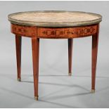 French Bronze-Mounted and Inlaid Mahogany Boulliotte Table, 19th c., Brêche d'Alps marble top,