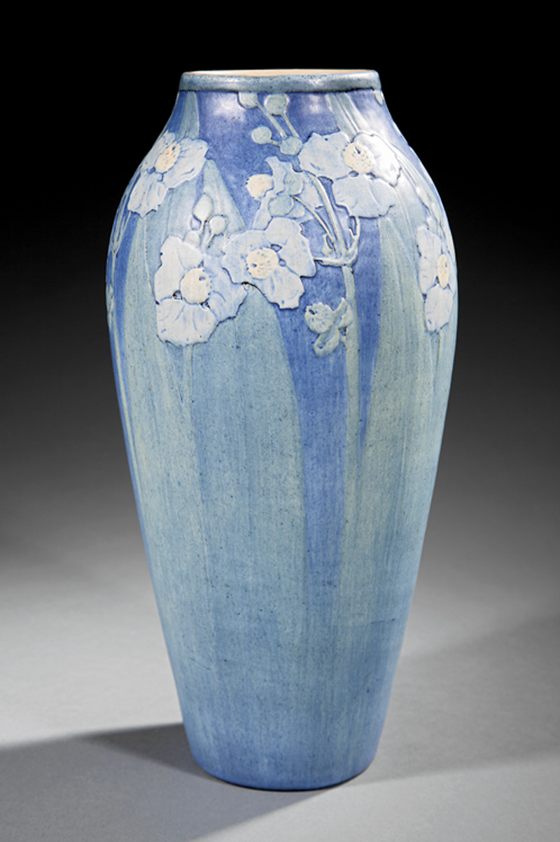 Newcomb College Art Pottery Vase, 1917, decorated by Henrietta Bailey with relief-carved arrowhead