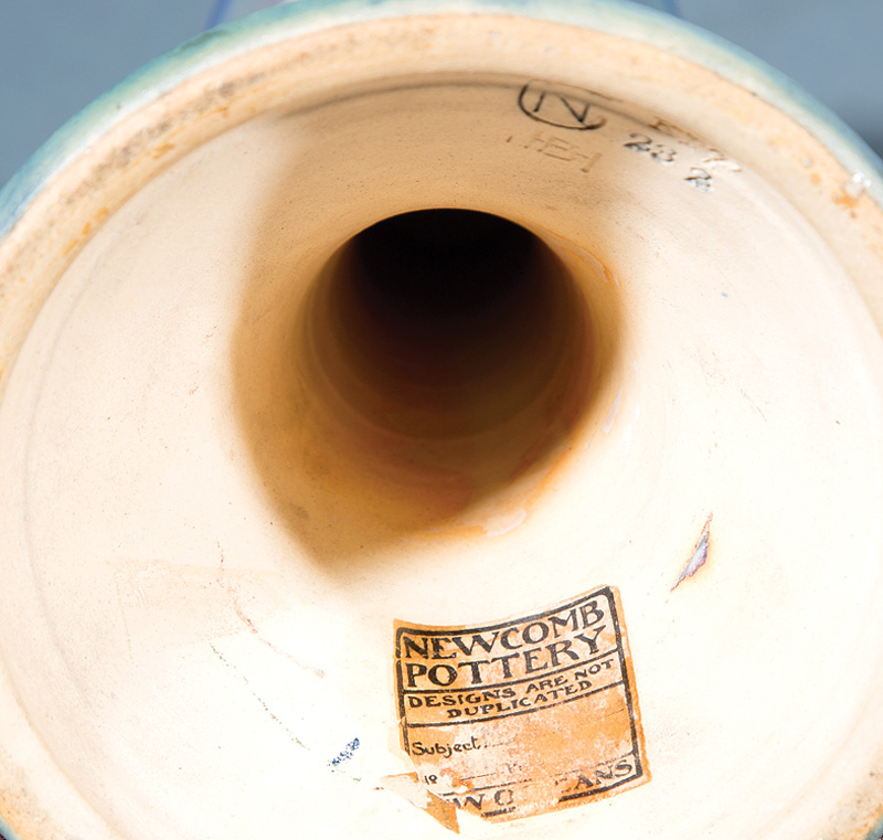 Newcomb College Art Pottery Candlestick, 1919, decorated by Henrietta Bailey with relief-carved - Image 3 of 4