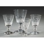 Associated Set of Antique French Panel Cut Crystal Stemware, all with Mirabeau stems, incl. 12 water