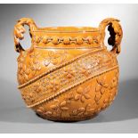 New Orleans Art Pottery Jardiniere, c. 1886-91, potted by George Ohr, glazed by Joseph Meyer, in "