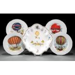 Eight Limoges Porcelain "Balloon" Plates, 20th c., incl. pairs of "bonnin-Mazet", "Fr. Robert", "