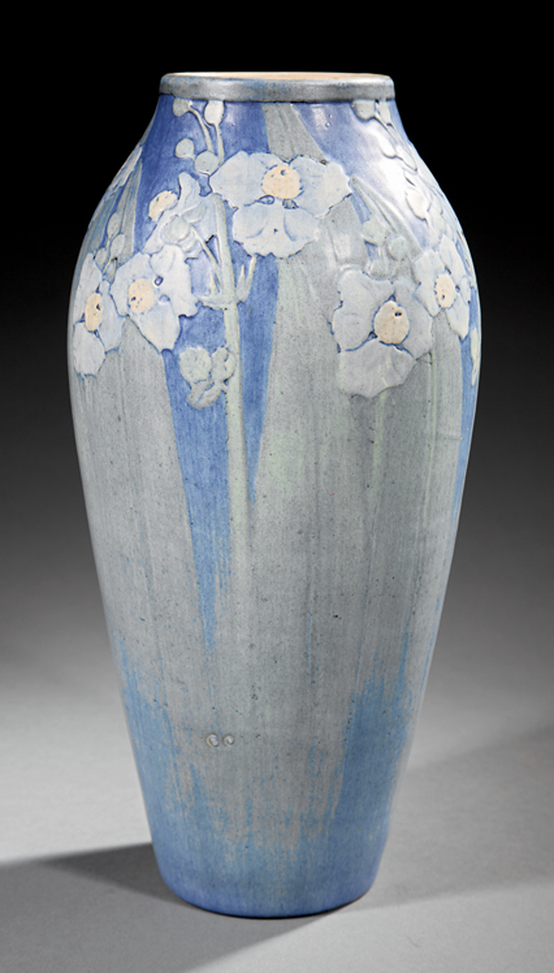 Newcomb College Art Pottery Vase, 1917, decorated by Henrietta Bailey with relief-carved arrowhead - Image 3 of 4