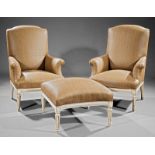 Louis XVI-Style Three-Part Creme Peinte Duchesse, incl. armchair, recliner armchair and ottoman,