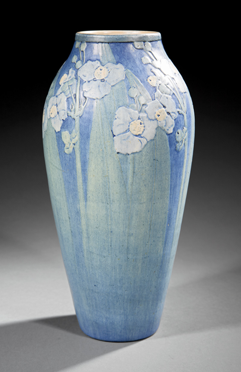 Newcomb College Art Pottery Vase, 1917, decorated by Henrietta Bailey with relief-carved arrowhead - Image 2 of 4