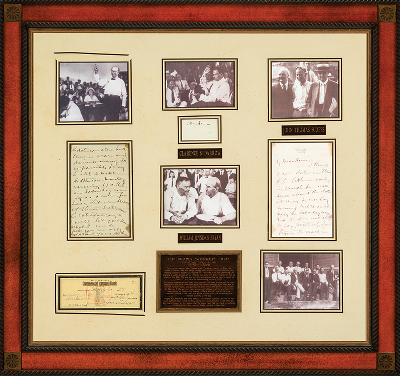 Autograph Grouping Relating to the "Scopes Monkey Trial", incl.: autograph of Clarence Darrow,