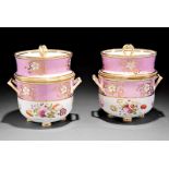 Pair of Antique English Porcelain Covered Fruit Coolers, early 19th c., unmarked, probably Coalport,
