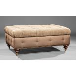 Ralph Lauren Mahogany and Button Tufted Ottoman, 20th c., hinged top enclosing storage