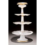 Paris "Anneau d'Or" Porcelain Sweetmeat Stand, 19th c., coquille molded tiers, h. 15 3/4 in., w. 9