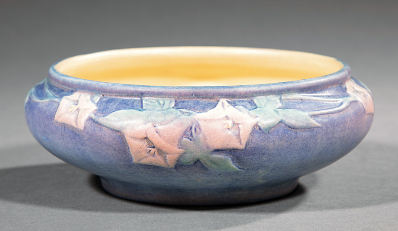 Newcomb College Art Pottery Low Bowl, 1921, decorated by Anna Frances Simpson with relief-carved