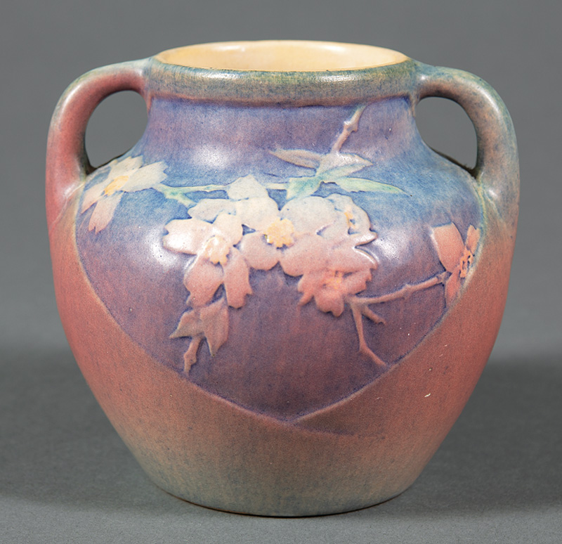 Newcomb College Art Pottery Two-Handled Vase, 1917, decorated by Sadie Irvine with relief-carved