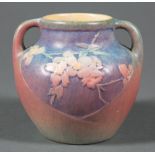 Newcomb College Art Pottery Two-Handled Vase, 1917, decorated by Sadie Irvine with relief-carved