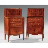 Pair of Louis XVI-Style Inlaid Mahogany Chiffonniers, superstructure with doors, inset leather