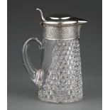 Tiffany & Co. Sterling Silver-Mounted Cut Glass Claret Jug, c. 1880, chased vintage motif collar, h.