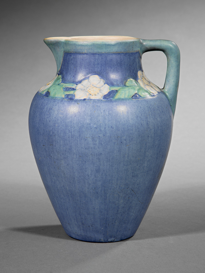 Newcomb College Art Pottery Pitcher, 1927, decorated by Anna Frances Simpson with relief-carved band