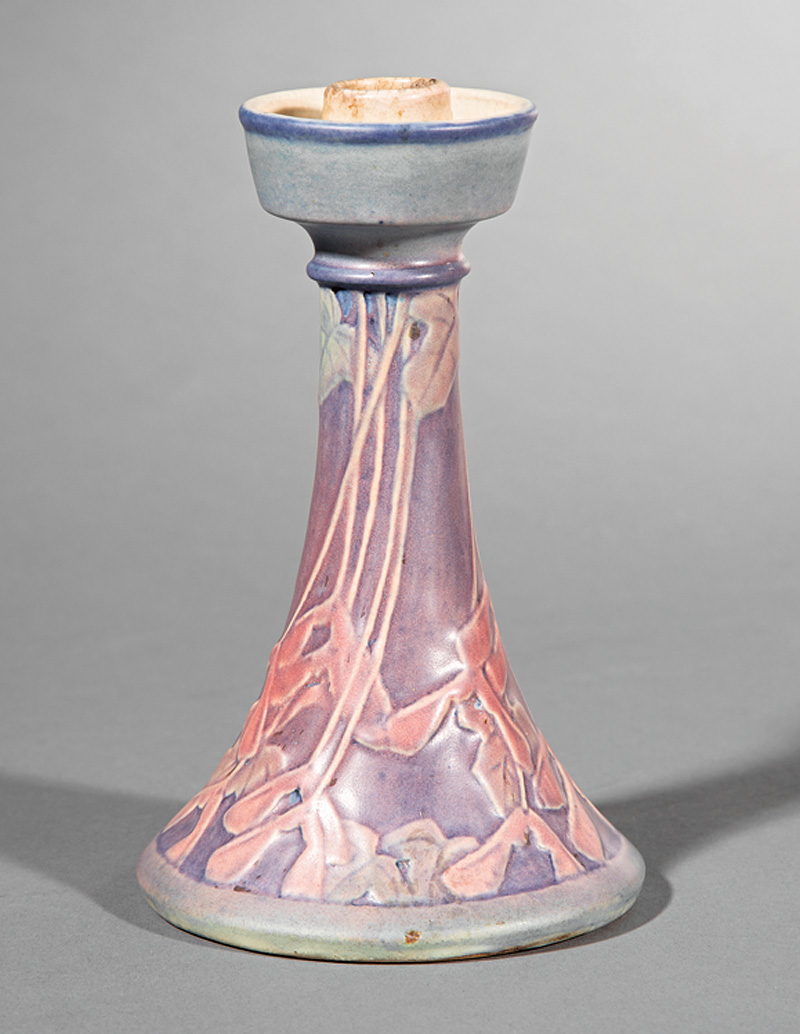 Newcomb College Art Pottery Candlestick, 1919, decorated by Henrietta Bailey with relief-carved