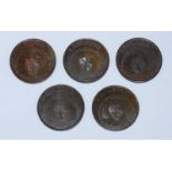 Five 18th Century Copper Halfpenny Provincial Tokens (All Birmingham, Warwickshire, P. Kempson): '