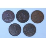 Five 18th Century Copper Halfpenny Provincial Tokens: Leighton Buzzard, Bedfordshire, 1794, 'Lace