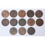 Thirteen 'Gigantic Big Wheel Tokens, Earls Court, 1897-1906, copper, generally VF-EF