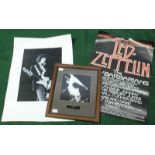 A signed and framed photograph of U2's Bono, together with an unframed Led Zeppelin concert poster