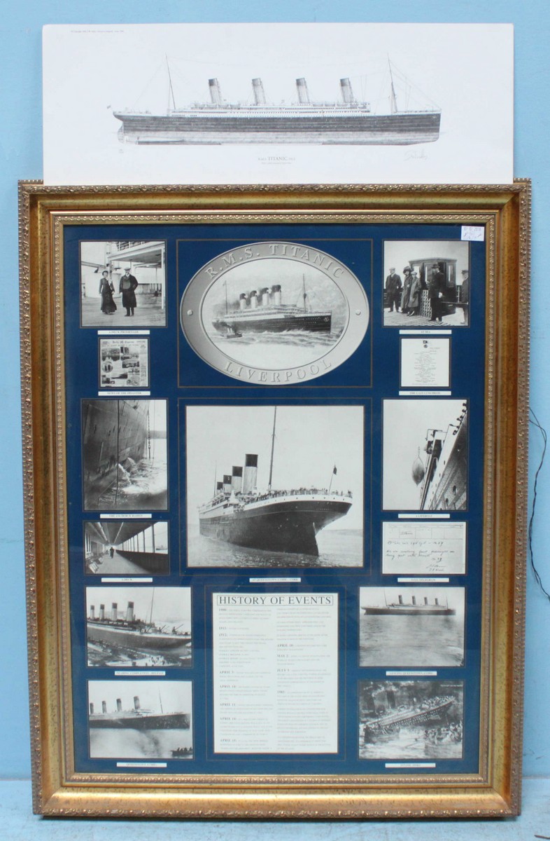 Two large prints of RMS Titanic, a photo Beken of Cowes, and A History of Events, glazed in gilt - Bild 2 aus 2