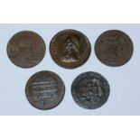 Five 18th Century Copper Halfpenny Provincial Tokens (All Wiltshire): Salisbury 'Cathedral Church of