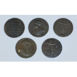 Five 18th Century Copper Halfpenny Provincial Tokens, Portsmouth, Hampshire, John Jarvis, 1797, D&