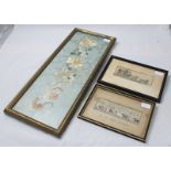 A framed Chinese embroidered silk panel, worked with flowers and auspicious symbols, approximately